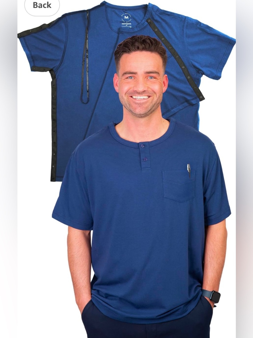 Post Shoulder Surgery Shirt for Men Full Snap Open Tear Away Short Sleeve Large